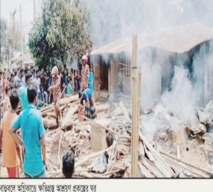 বাহুবলে আগুনে পুড়ে ছাই হলো আশ্রয়ণ প্রকল্পের ১০ ঘর