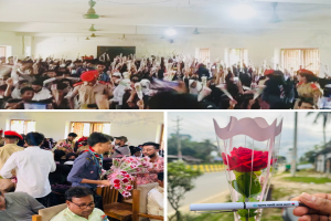 বড়লেখা সরকারি কলেজ ক্যাম্পাসে নবীন শিক্ষার্থীদের ফুল ও কলম দিয়ে স্বাগত জানালো ছাত্রদল