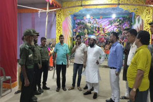 বড়লেখার পূজা মণ্ডপ পরিদর্শন করেন জেলা প্রশাসক।